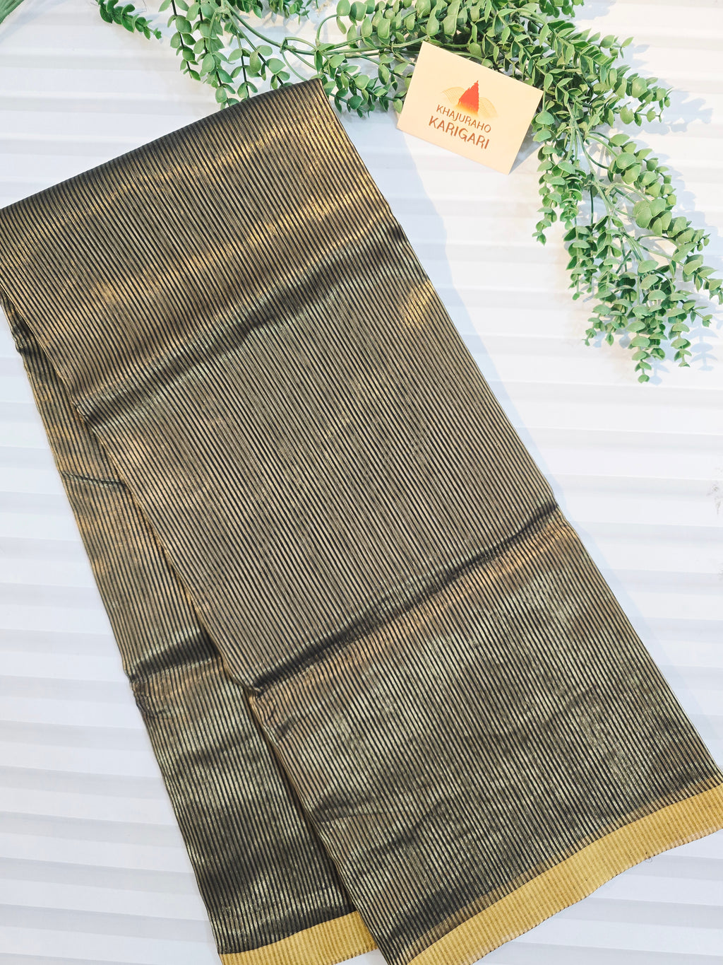 Pure Handwoven Chanderi  Zari Stripe Saree – Black