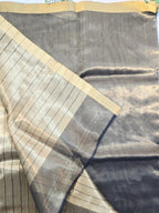 Pure Handwoven Chanderi  Zari Stripe Saree – Black