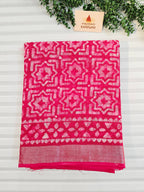 Handcrafted Linen Saree with Hand Block Hot Wax Batik - Rani Pink
