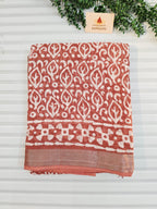 Handcrafted Linen Saree with Hand Block Hot Wax Batik - Rust Brown