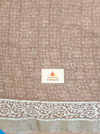Handcrafted Linen Saree with Hand Block Hot Wax Batik - Beige Brown