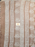 Handcrafted Linen Saree with Hand Block Hot Wax Batik - Beige Brown