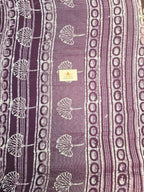 Handcrafted Linen Saree with Hand Block Hot Wax Batik - Deep Purple