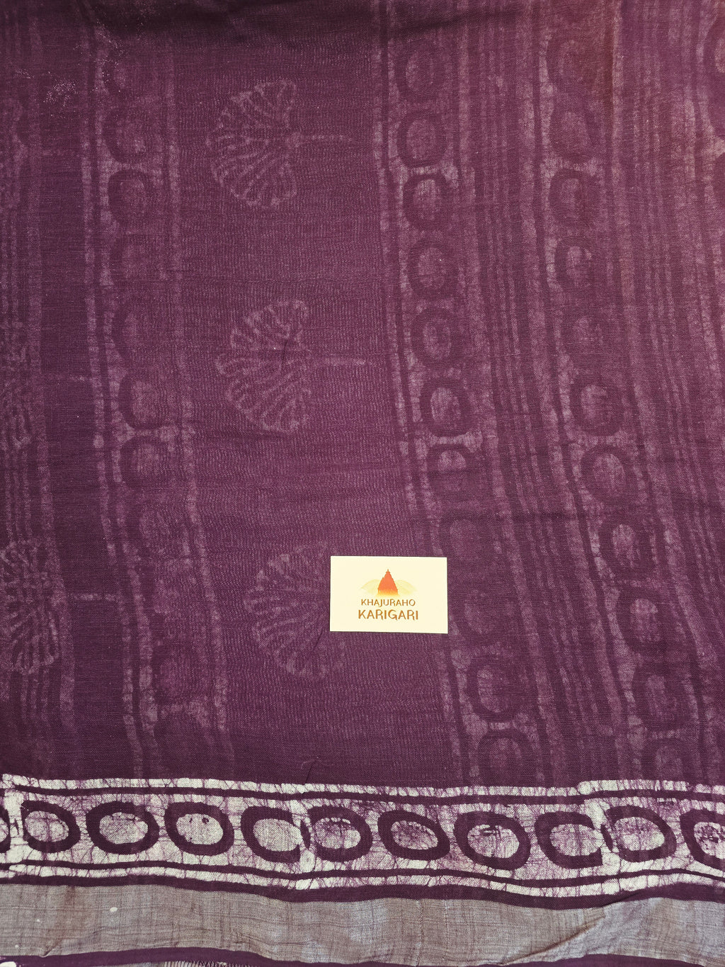 Handcrafted Linen Saree with Hand Block Hot Wax Batik - Deep Purple