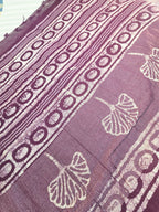 Handcrafted Linen Saree with Hand Block Hot Wax Batik - Deep Purple