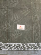 Handcrafted Linen Saree with Hand Block Hot Wax Batik - Olive Green