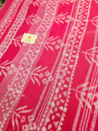 Handcrafted Linen Saree with Hand Block Hot Wax Batik - Rani Pink