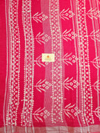 Handcrafted Linen Saree with Hand Block Hot Wax Batik - Rani Pink