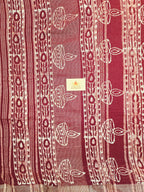 Handcrafted Linen Saree with Hand Block Hot Wax Batik - Maroon
