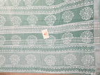 Handcrafted Linen Saree with Hand Block Hot Wax Batik - Sea Green