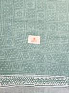 Handcrafted Linen Saree with Hand Block Hot Wax Batik - Sea Green