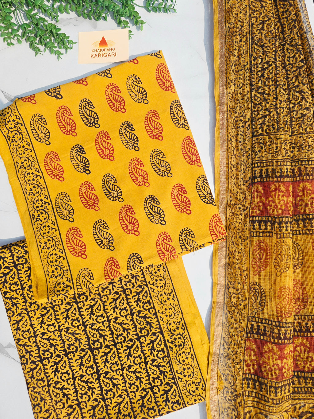 Natural Dyed Hand Block Print Cotton Suit Set with Kota Doria Dupatta