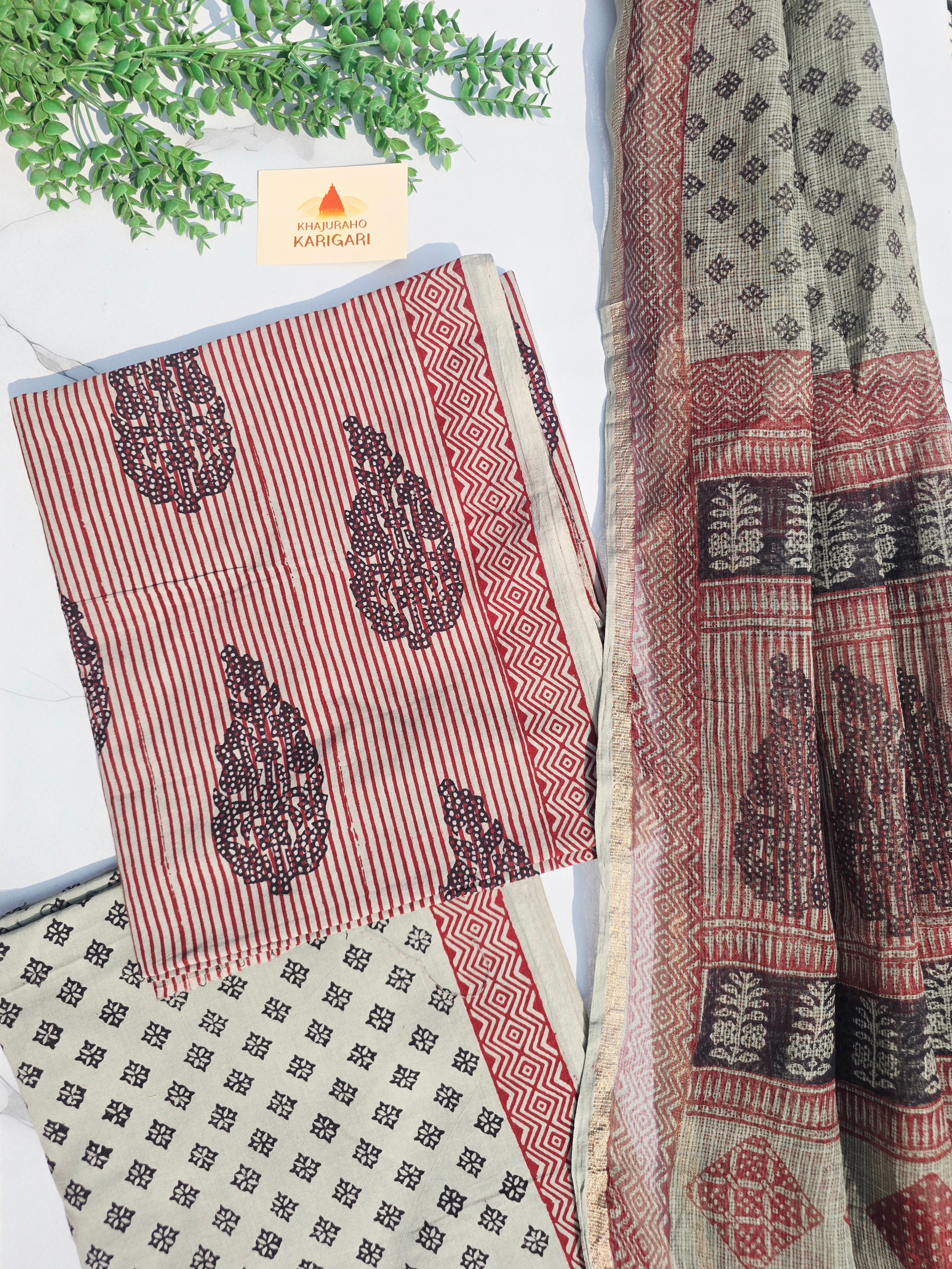Natural Dyed Hand Block Print Cotton Suit Set with Kota Doria Dupatta