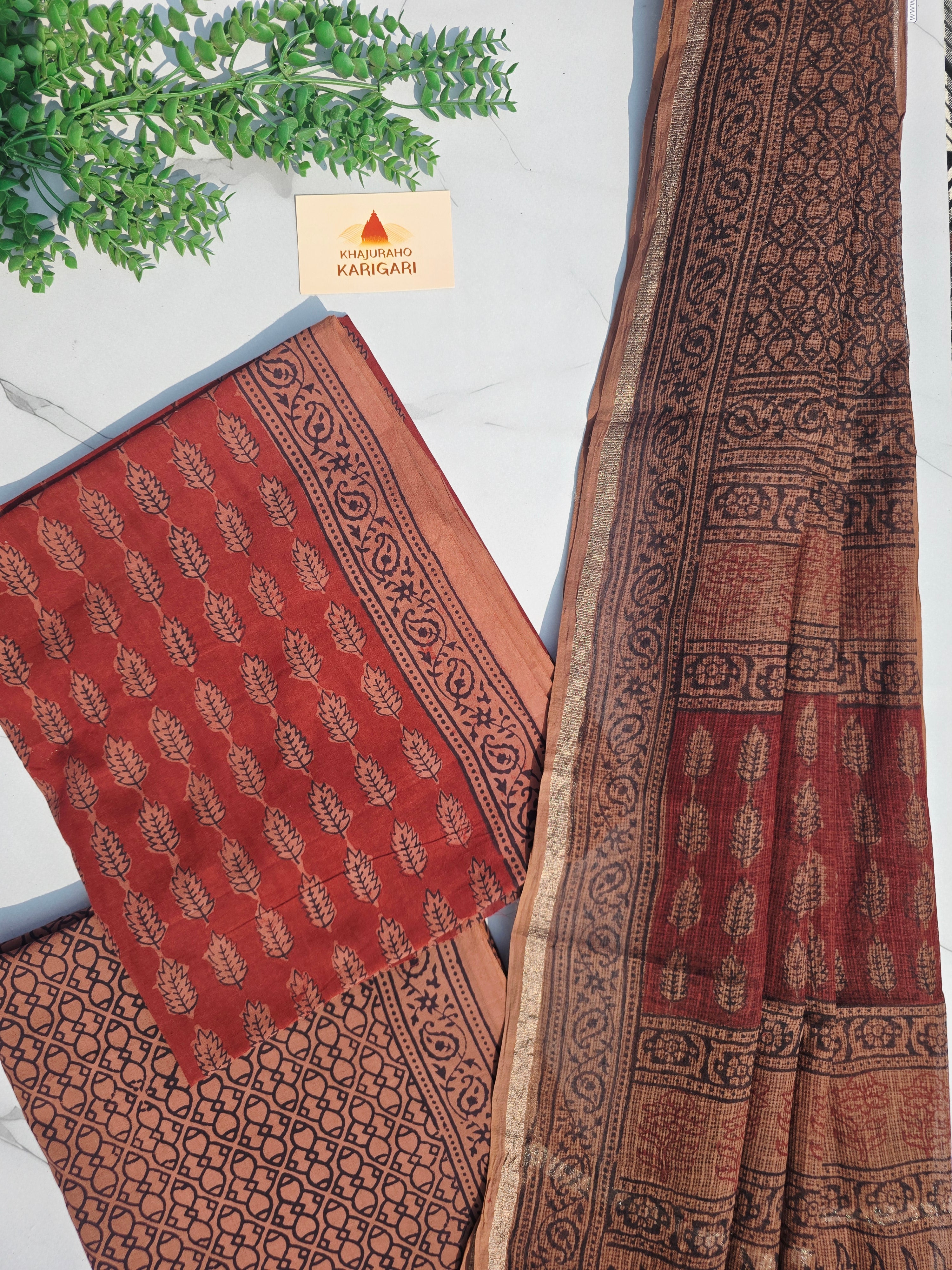 Natural Dyed Hand Block Print Cotton Suit Set with Kota Doria Dupatta