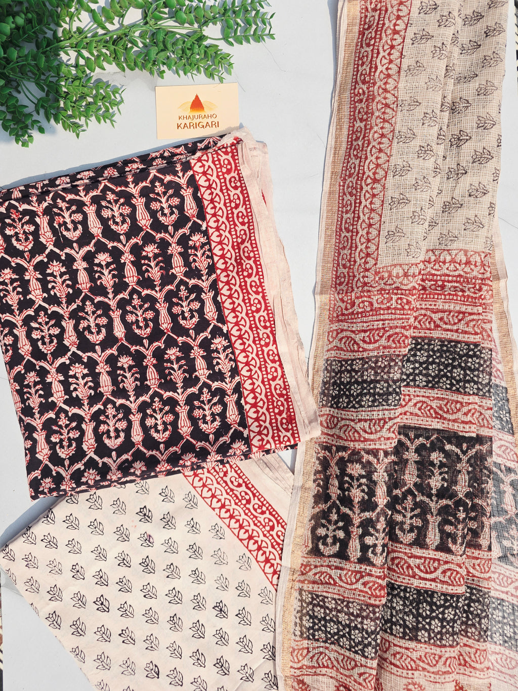 Natural Dyed Hand Block Print Cotton Suit Set with Kota Doria Dupatta
