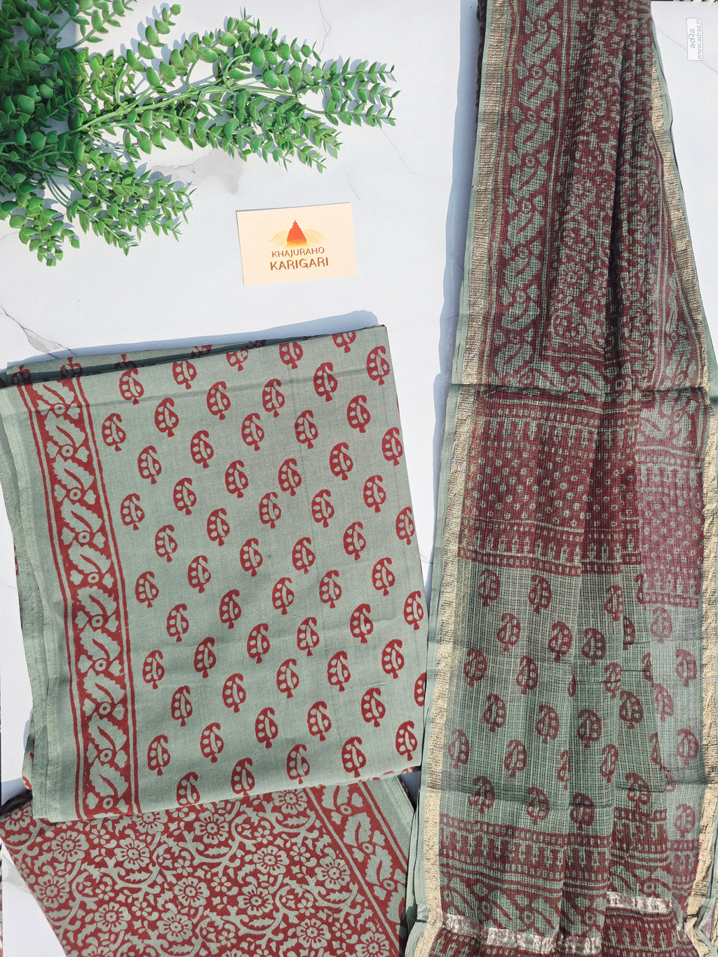 Natural Dyed Hand Block Print Cotton Suit Set with Kota Doria Dupatta