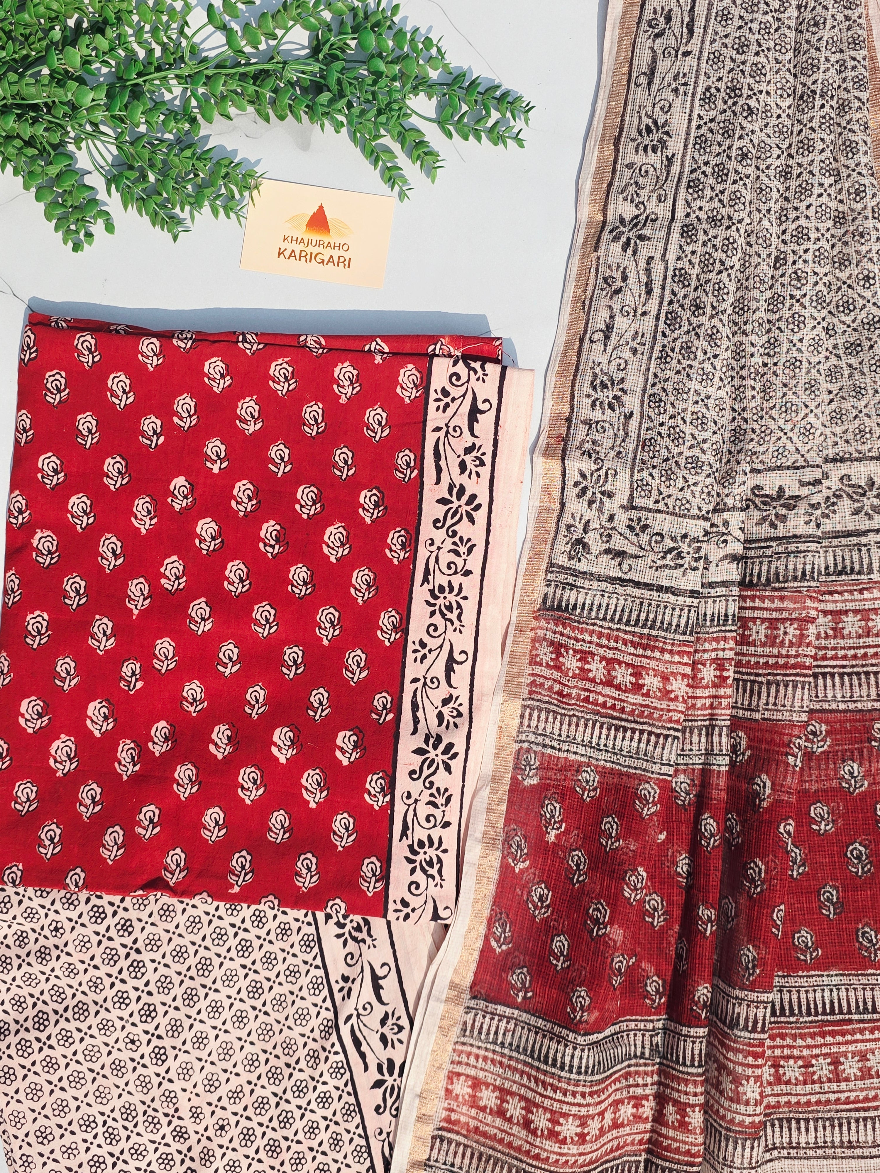 Natural Dyed Hand Block Print Cotton Suit Set with Kota Doria Dupatta