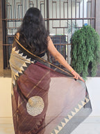 Handcrafted Bagru Hand Block Print Chanderi Saree - Black and Wine
