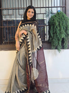 Handcrafted Bagru Hand Block Print Chanderi Saree - Black and Wine