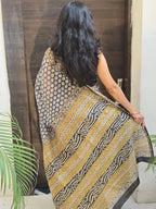 Handcrafted Bagru Hand Block Print Chanderi Saree - Blue and Black