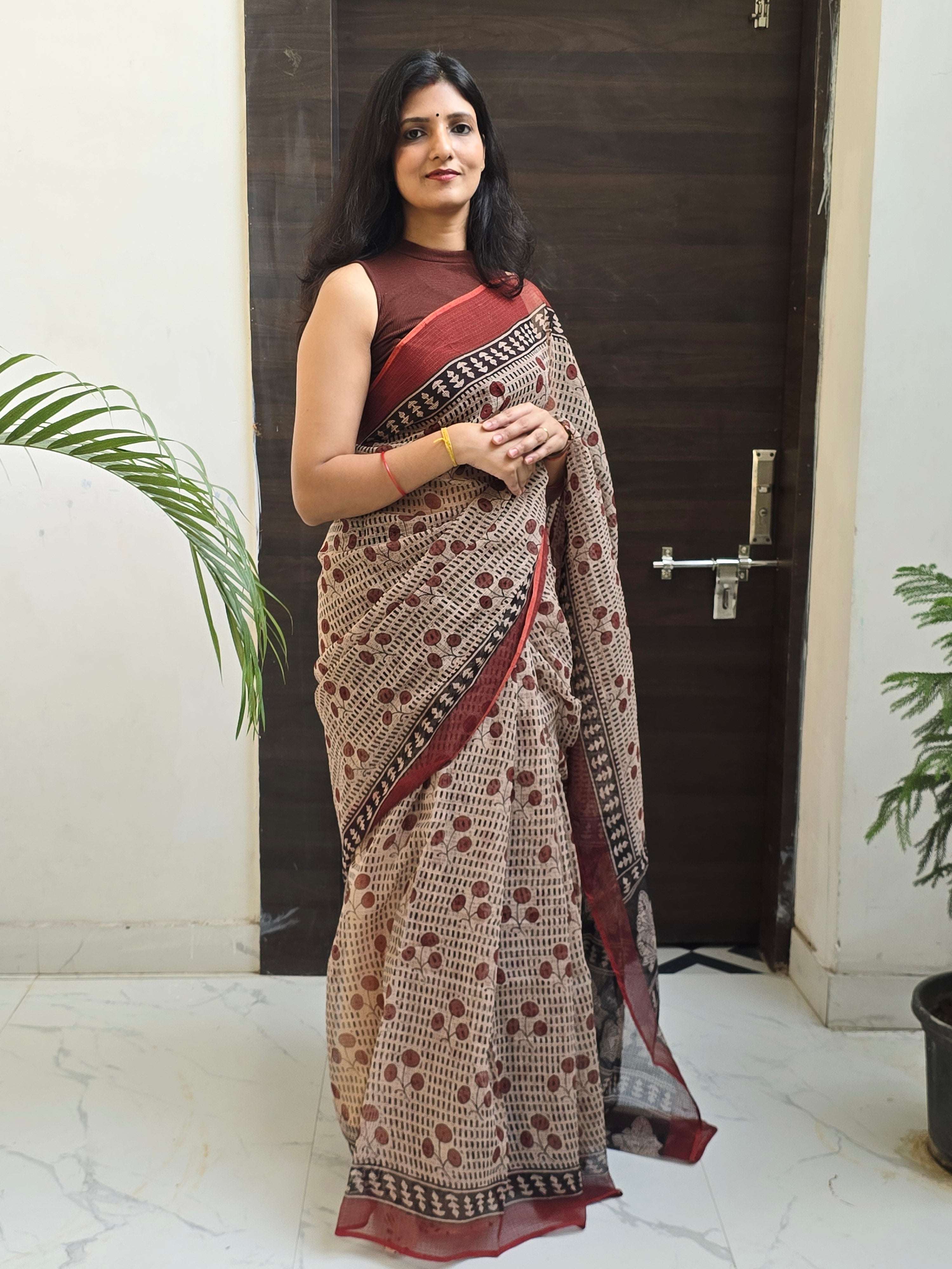 Handblock Printed Kota Doria Saree