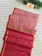 Pure Handwoven Maheshwari Check Saree in Red & White