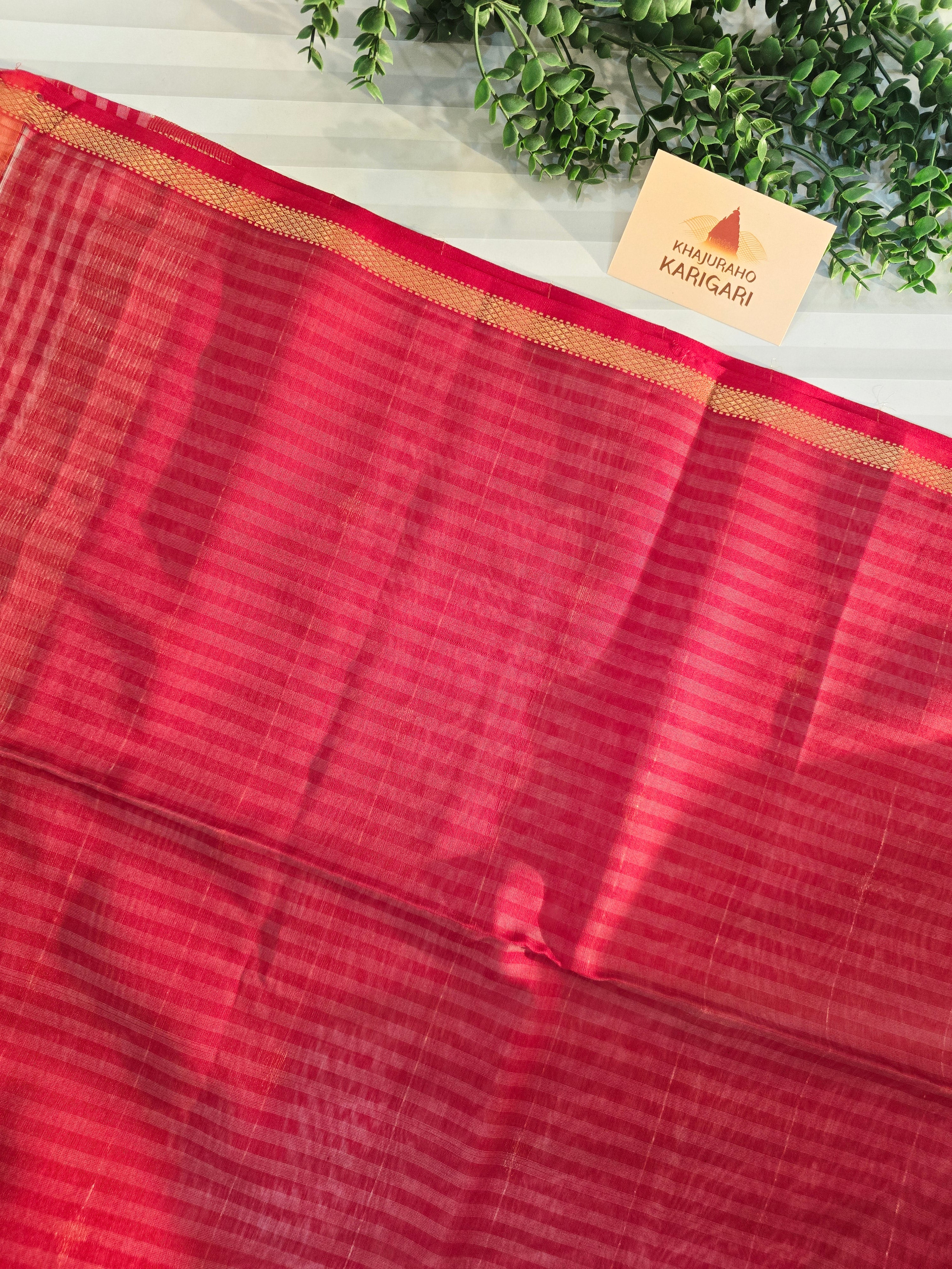 Pure Handwoven Maheshwari Check Saree in Red & White
