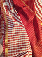Pure Handwoven Maheshwari Check Saree in Red & White