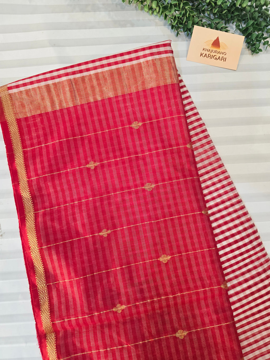 Pure Handwoven Maheshwari Check Saree in Red & White