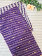 Pure Handwoven Maheshwari Check Saree in Purple & White