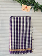 Pure Handwoven Maheshwari Check Saree in Purple & White