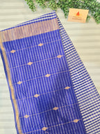 Pure Handwoven Maheshwari Check Saree in Blue & White