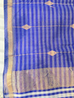 Pure Handwoven Maheshwari Check Saree in Blue & White