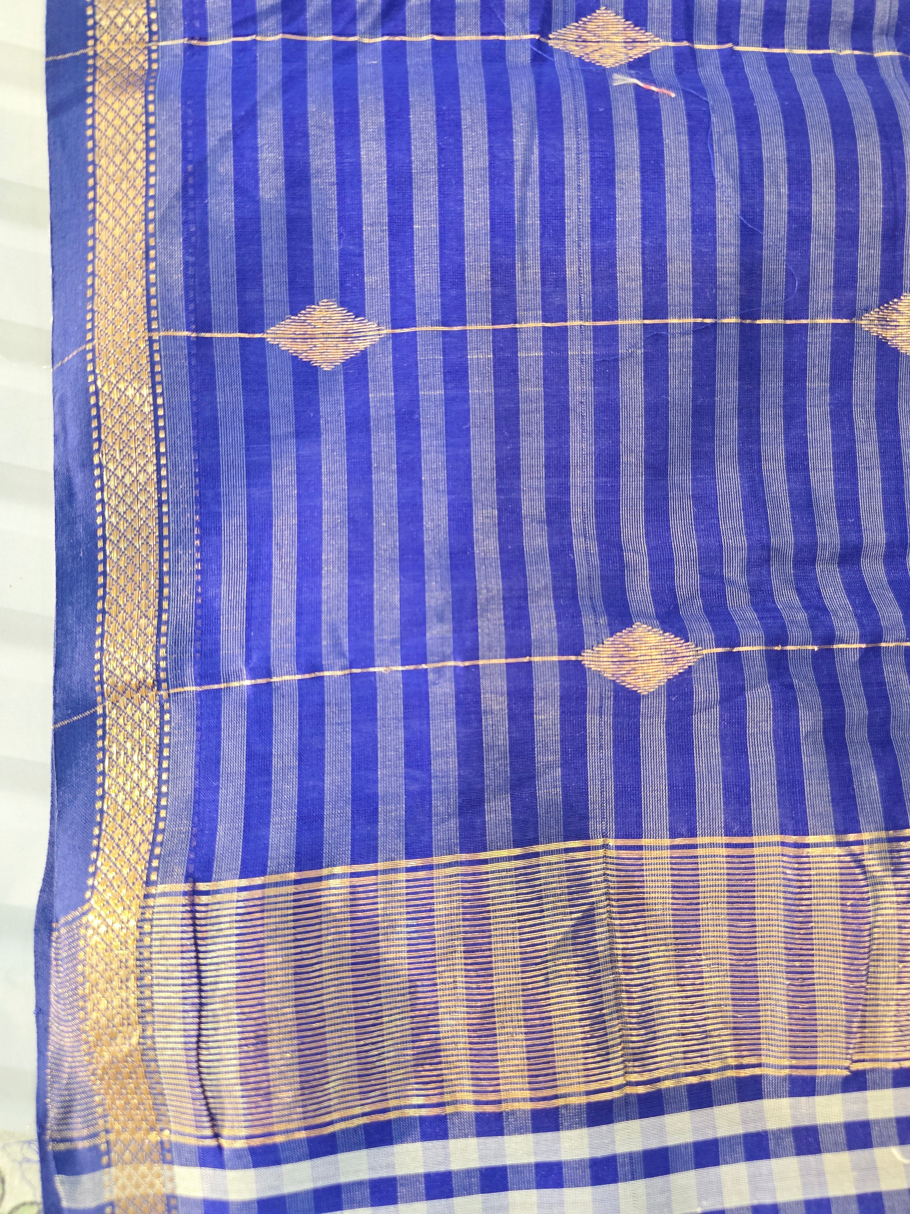 Pure Handwoven Maheshwari Check Saree in Blue & White