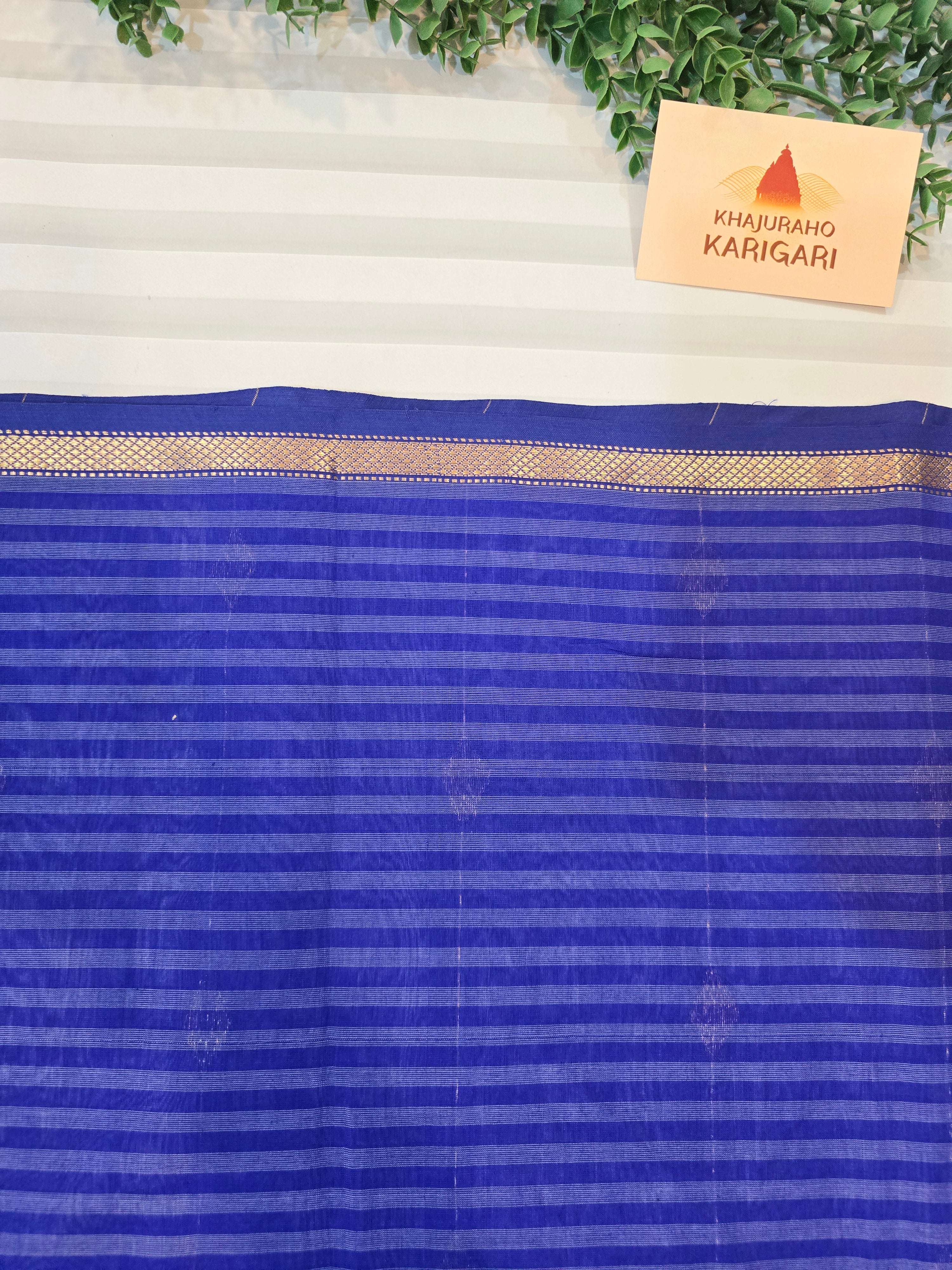 Pure Handwoven Maheshwari Check Saree in Blue & White