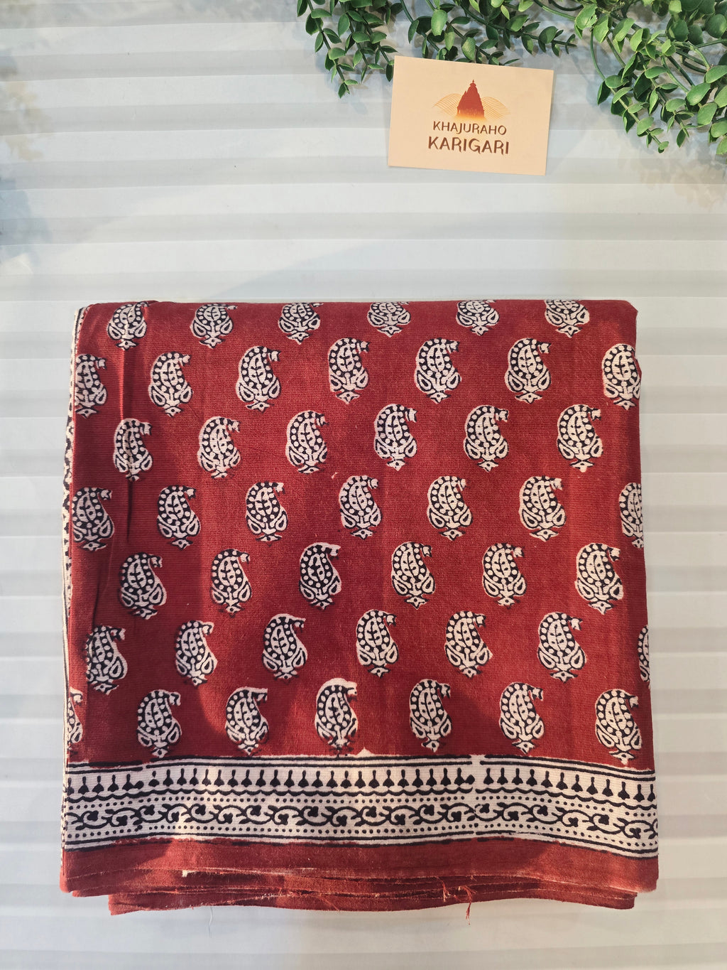 Bagh Hand Block Print Mul Cotton Saree – Rustic Red