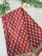 Bagh Hand Block Print Mul Cotton Saree – Rustic Red