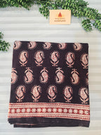 Bagh Hand Block Print Mul Cotton Saree – Black and Red