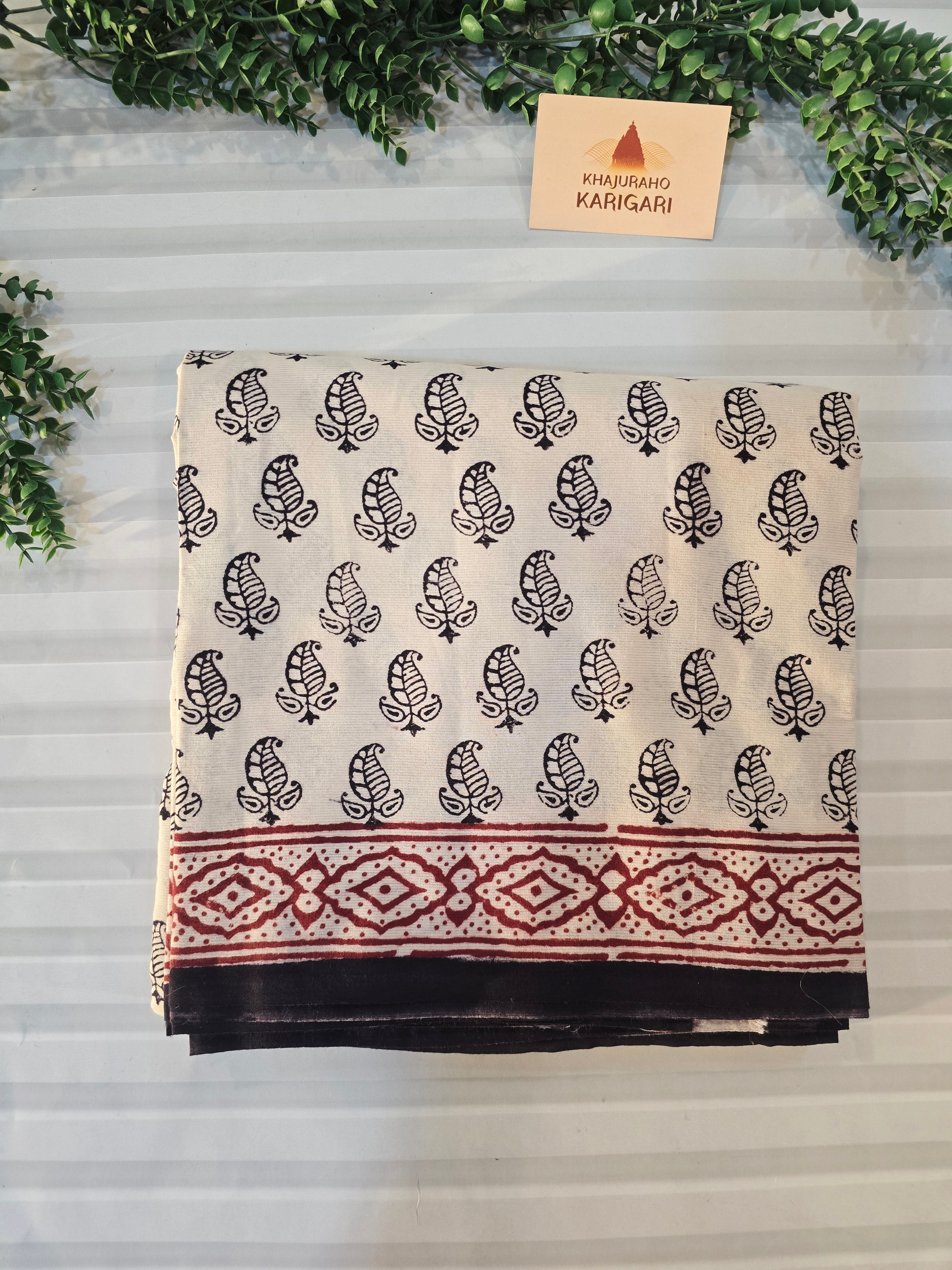 Bagh Hand Block Print Mul Cotton Saree – White