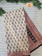 Bagh Hand Block Print Mul Cotton Saree – White