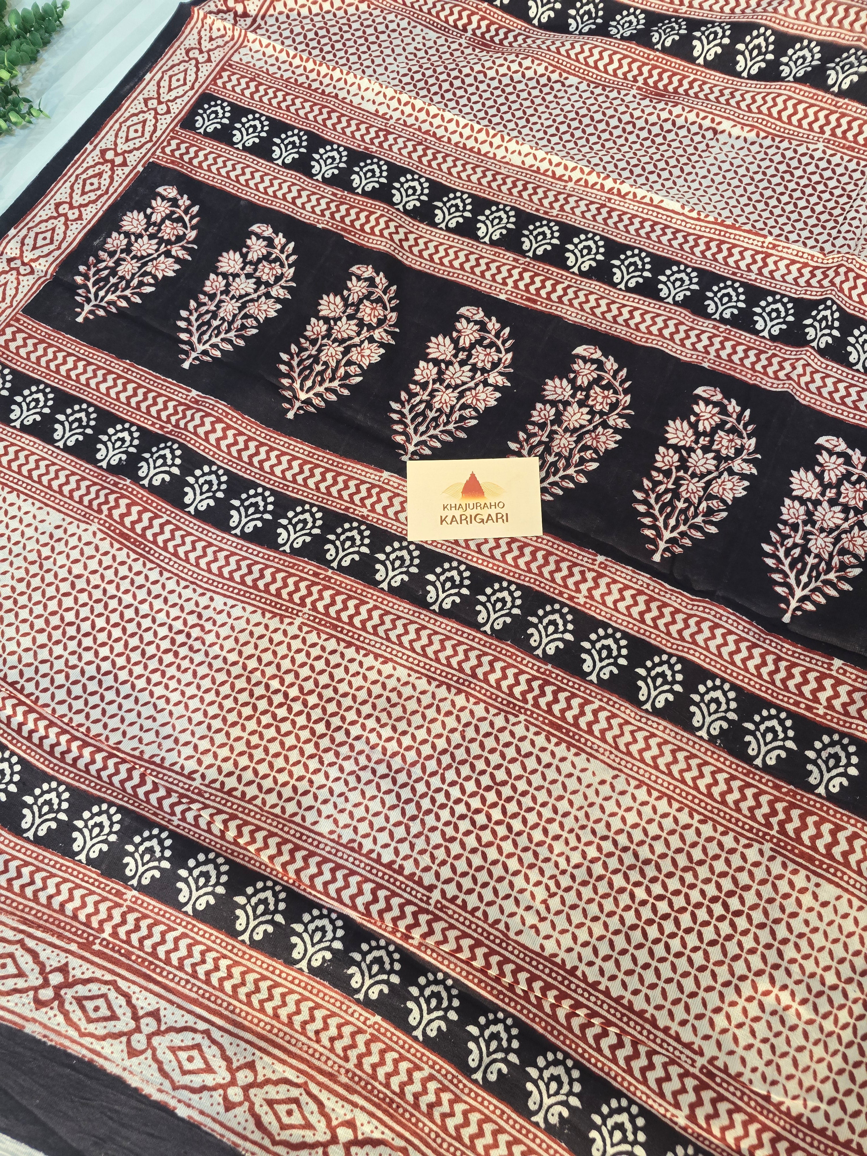 Bagh Hand Block Print Mul Cotton Saree – White