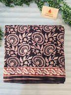 Bagh Hand Block Print Mul Cotton Saree – Black Red Floral