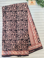 Bagh Hand Block Print Mul Cotton Saree – Black Red Floral