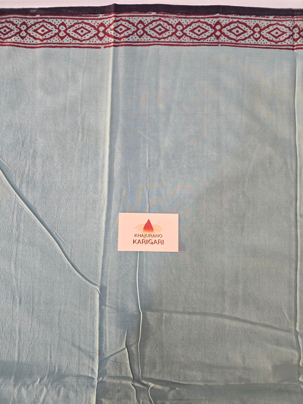 Bagh Hand Block Print Mul Cotton Saree – Powder Blue and Maroon