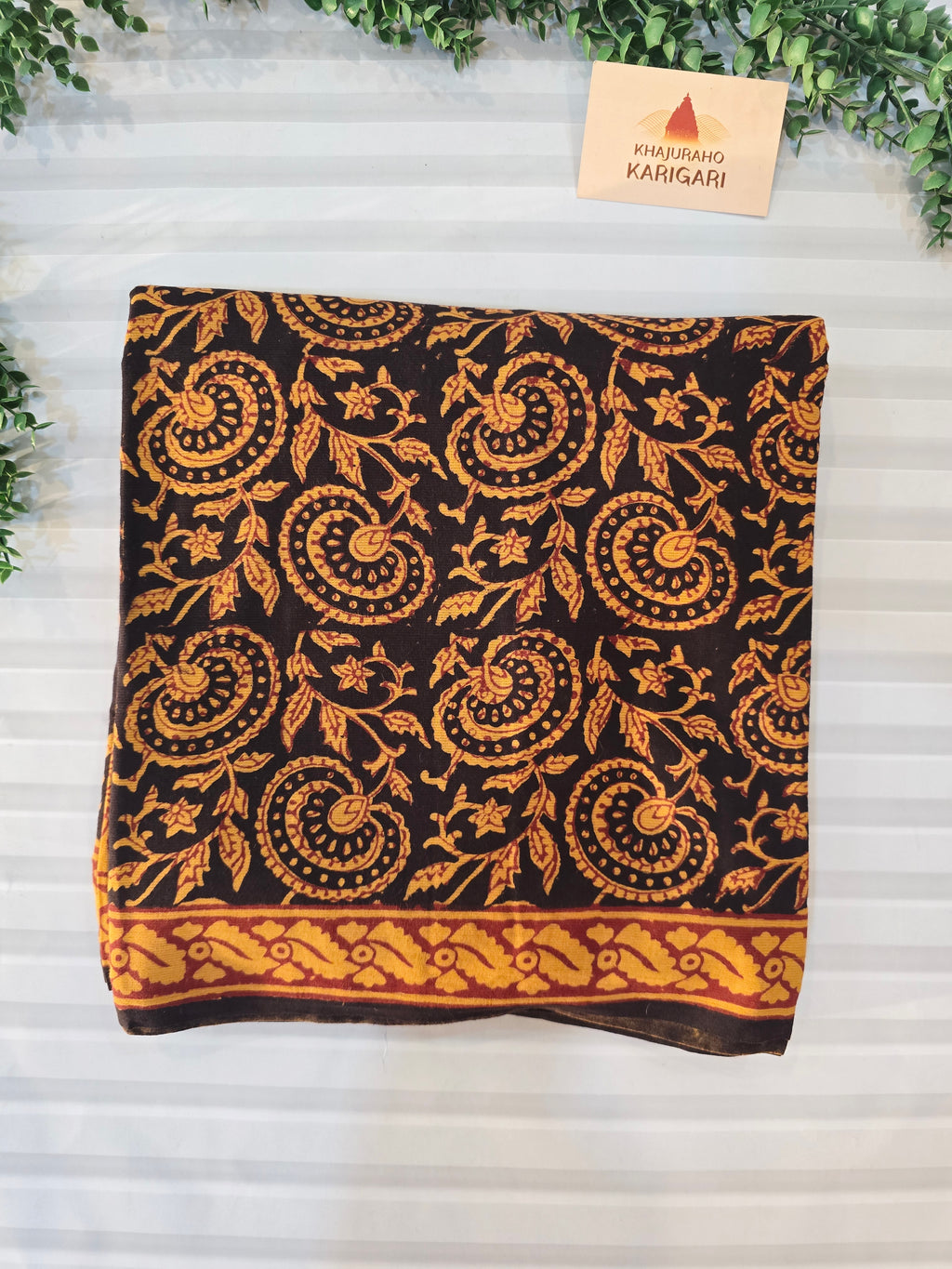 Bagh cotton Bagh Hand Block Print Mul Cotton Saree – Black and Yellow Floral