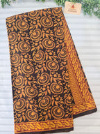 Bagh cotton Bagh Hand Block Print Mul Cotton Saree – Black and Yellow Floral