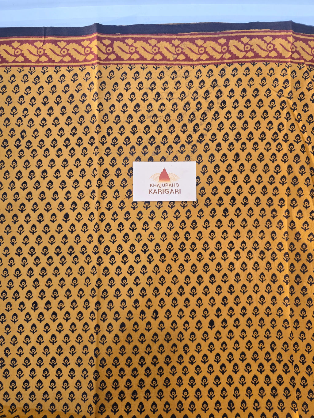 Bagh cotton Bagh Hand Block Print Mul Cotton Saree – Black and Yellow Floral