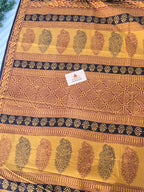 Bagh cotton Bagh Hand Block Print Mul Cotton Saree – Black and Yellow Floral
