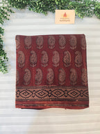 Bagh Hand Block Print Mul Cotton Saree – Rust Brown with Black