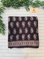 Bagh Hand Block Print Mul Cotton Saree – Black and Powder Blue